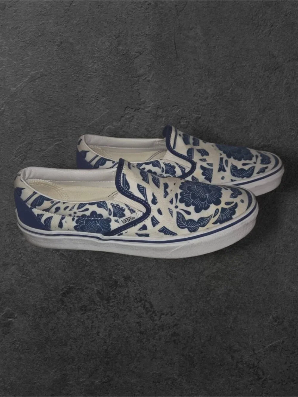 Vans Classic Slip-On Blue White Floral Print Sneakers